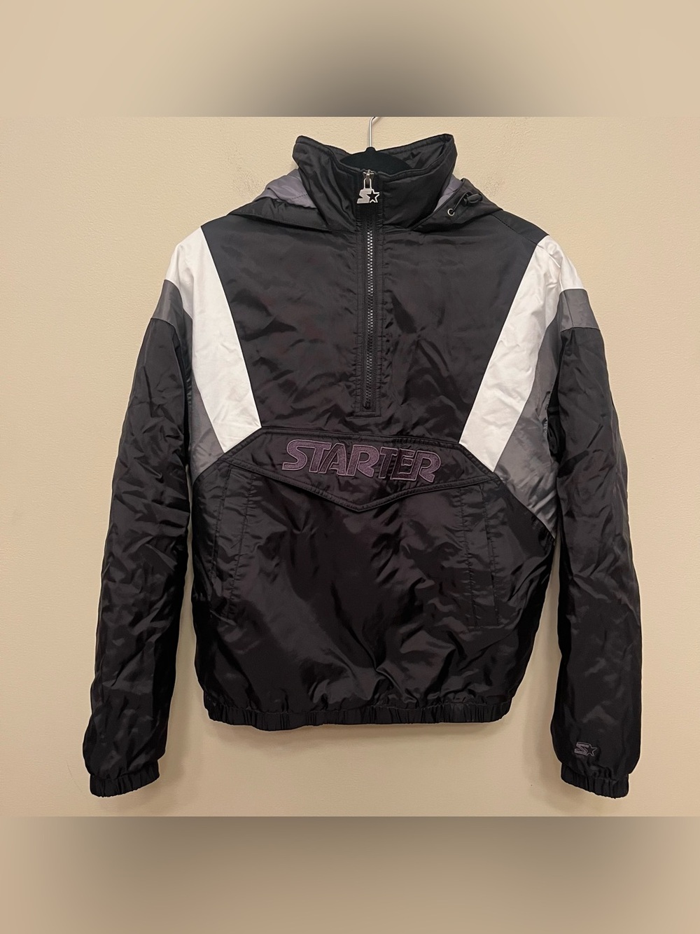 Starter Throwback Half-Zip Pullover Jacket Men's Size Small Black Grey White